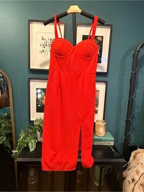 Trixxi Red Bustier Slip Dress with Front Slit